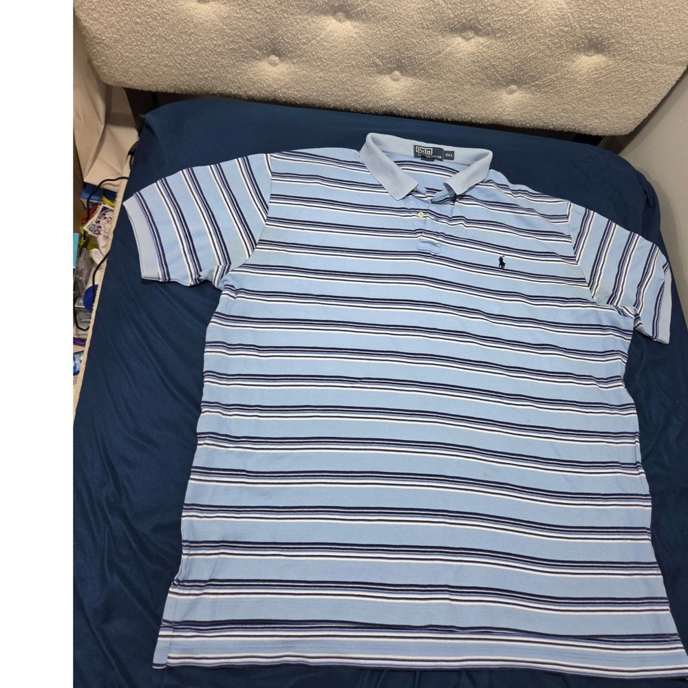 Polo Ralph Lauren Mens XXL Blue Striped Short Sleeve Polo Shirt Pony Logo